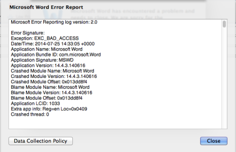 microsoft error reporting log version 2.0 outlook mac